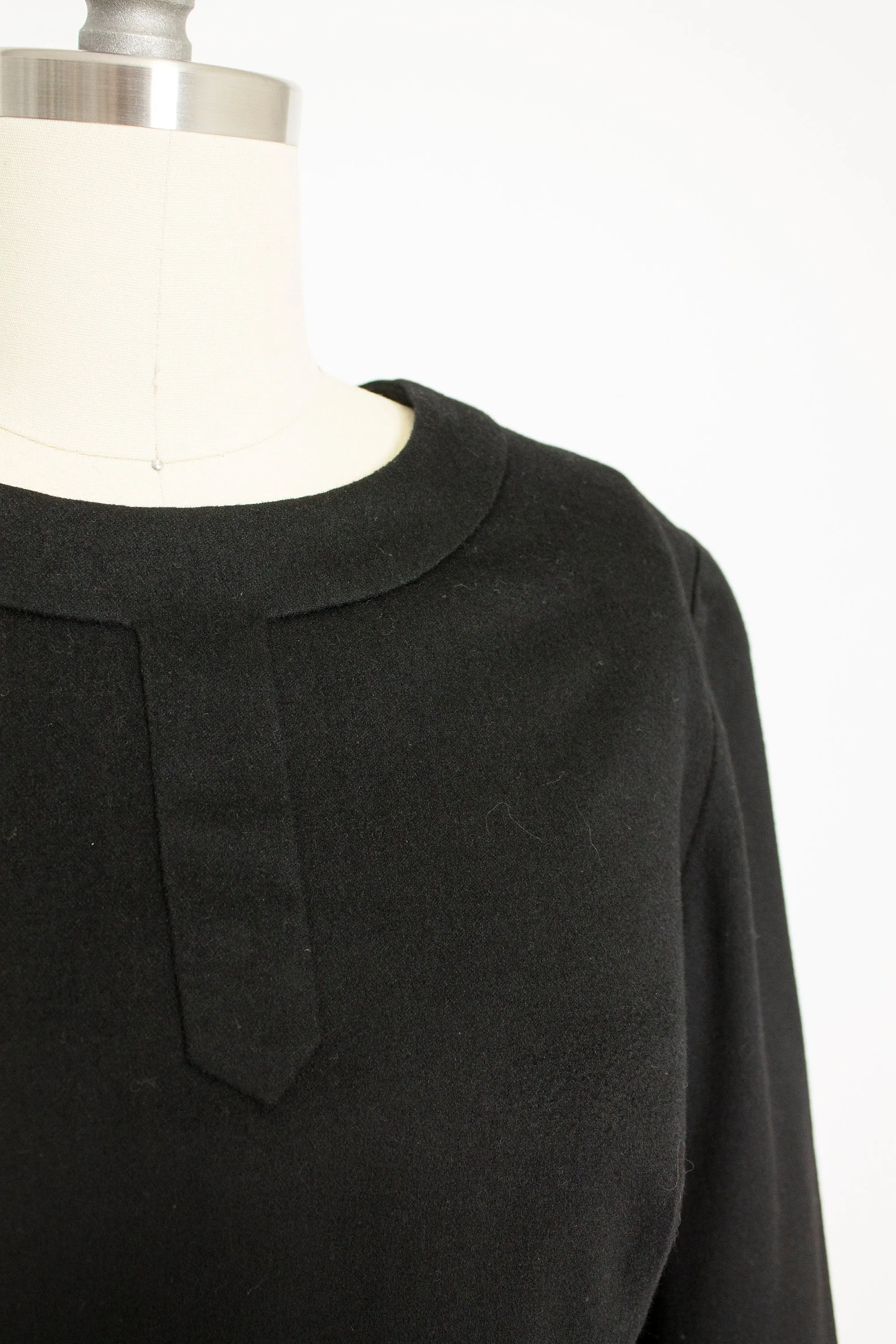 1950s Dress Black Wool Silk Fitted Wiggle Day M