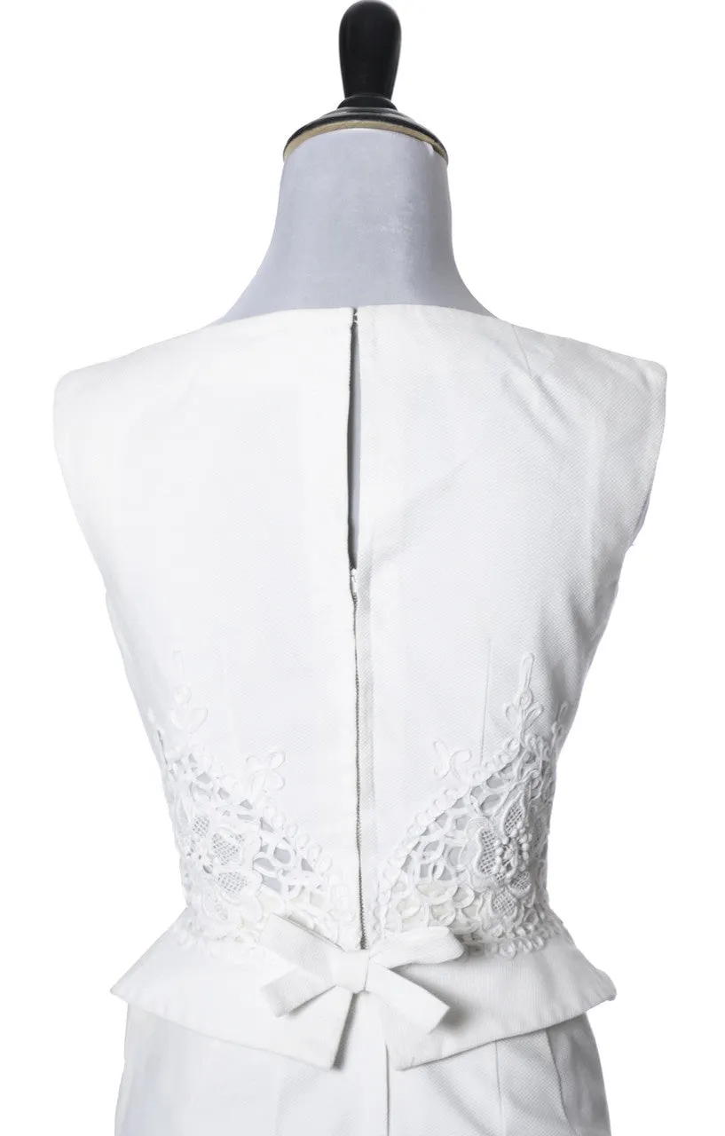 1960's Vintage Carlye White Pique Peplum & Lace 2 Piece Dress