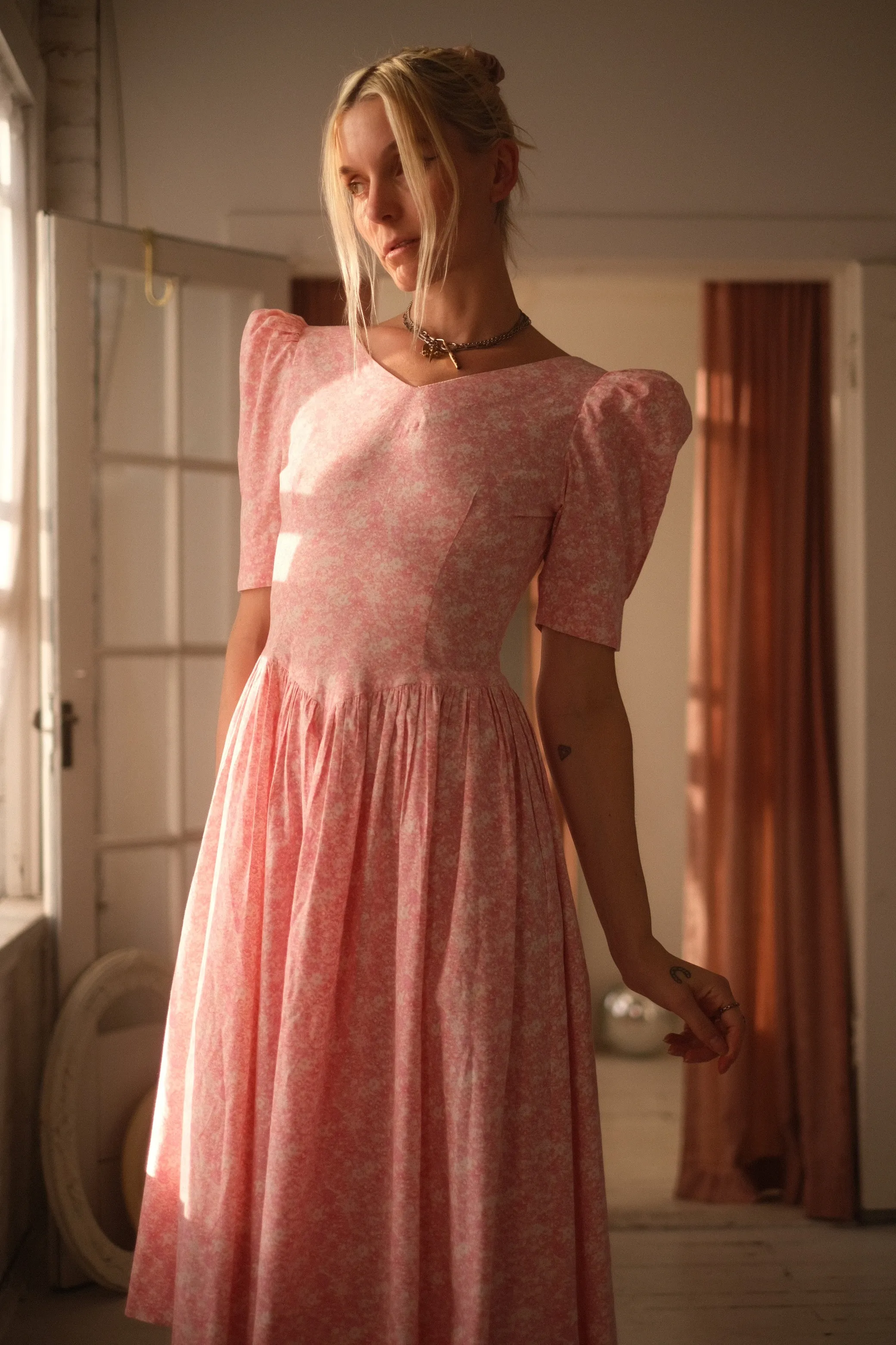 1980s Blush Puff Sleeve Dress