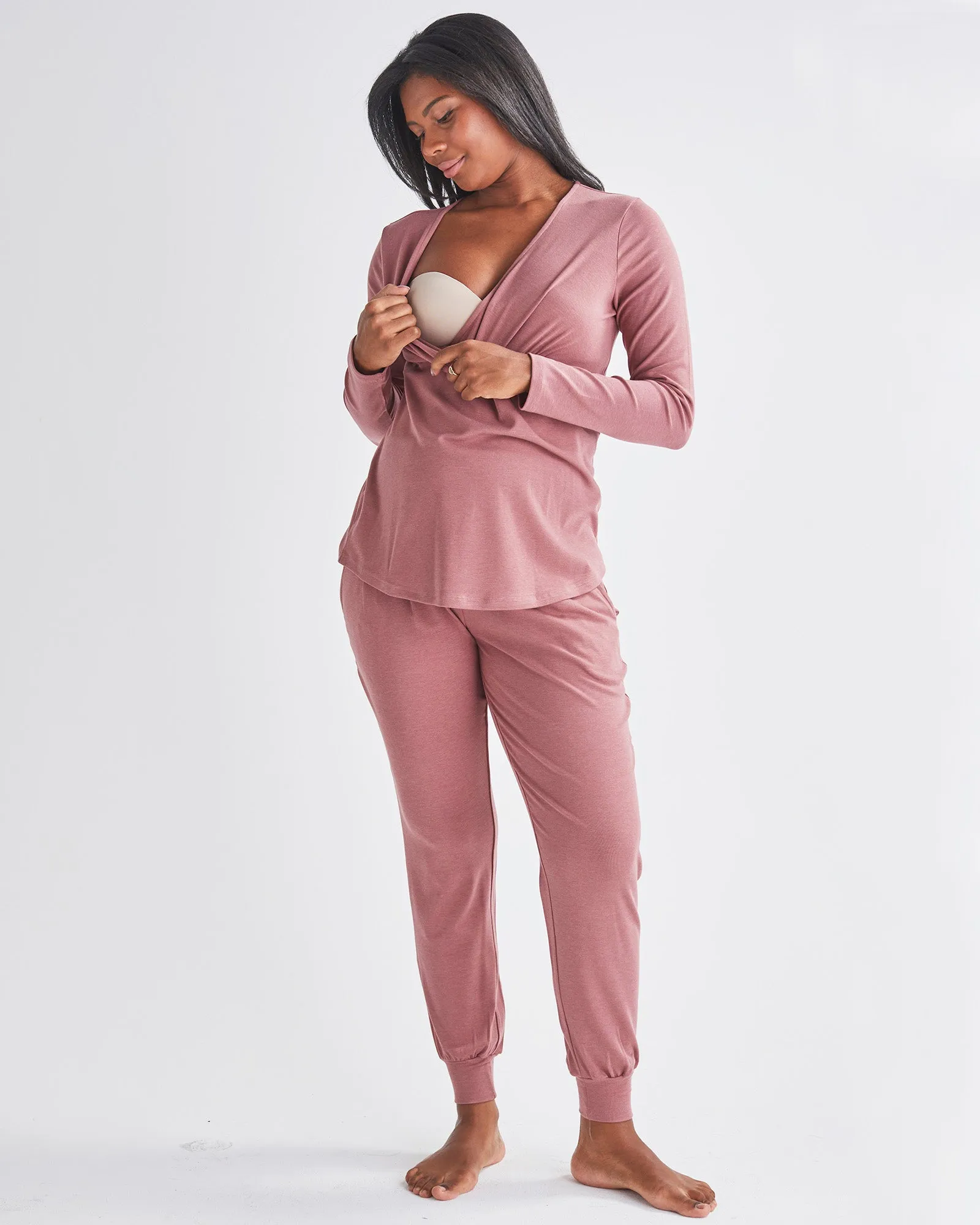 2-Piece Winter Kyra L/S Maternity Loungewear set-Pink