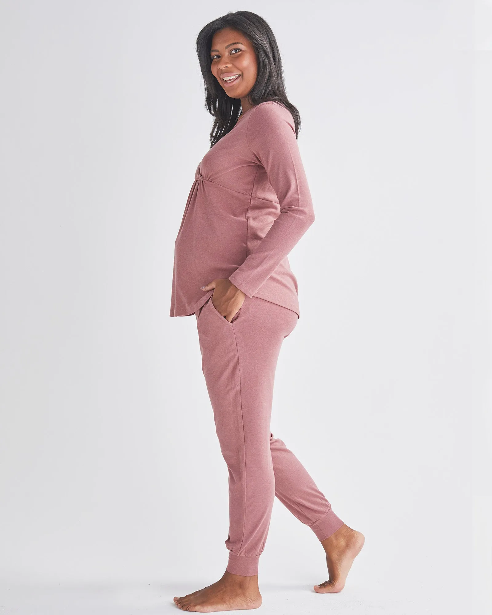 2-Piece Winter Kyra L/S Maternity Loungewear set-Pink