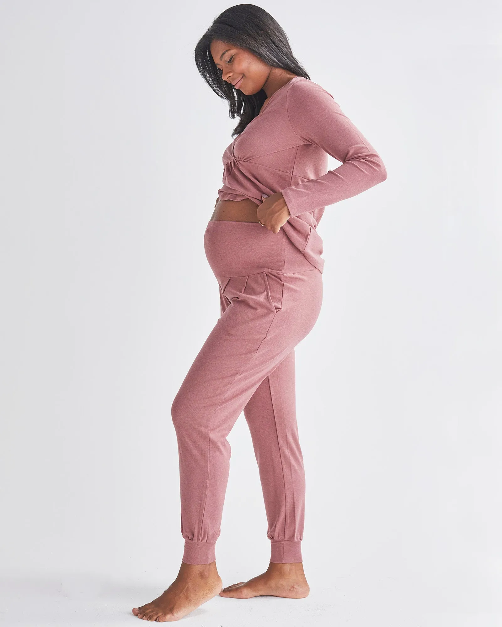 2-Piece Winter Kyra L/S Maternity Loungewear set-Pink