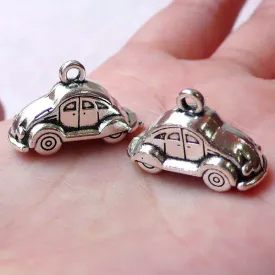 3D Car Toy Charms (2pcs /  24mm x 15mm / Tibetan Silver / 2 Sided) Baby Boy Shower Decor Favor Charm Keychain Zipper Pull Charm CHM1347