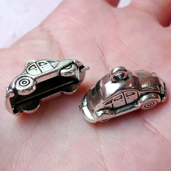 3D Car Toy Charms (2pcs /  24mm x 15mm / Tibetan Silver / 2 Sided) Baby Boy Shower Decor Favor Charm Keychain Zipper Pull Charm CHM1347