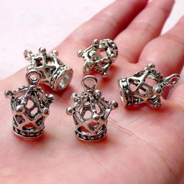 3D Crown Charm (5pcs / 14mm x 19mm / Tibetan Silver) Cute Fairy Tale Charm Bracelet Crown Pendant Bookmark Charm Keychain Charm CHM1033