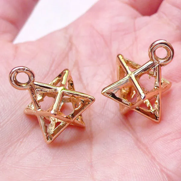 3D Merkaba Charm Magen David Charms Hexagram Charm (2pcs / 16mm x 24mm / Gold) Kabbalah Star of David Pendant Jewish Judaism Judaica CHM1474