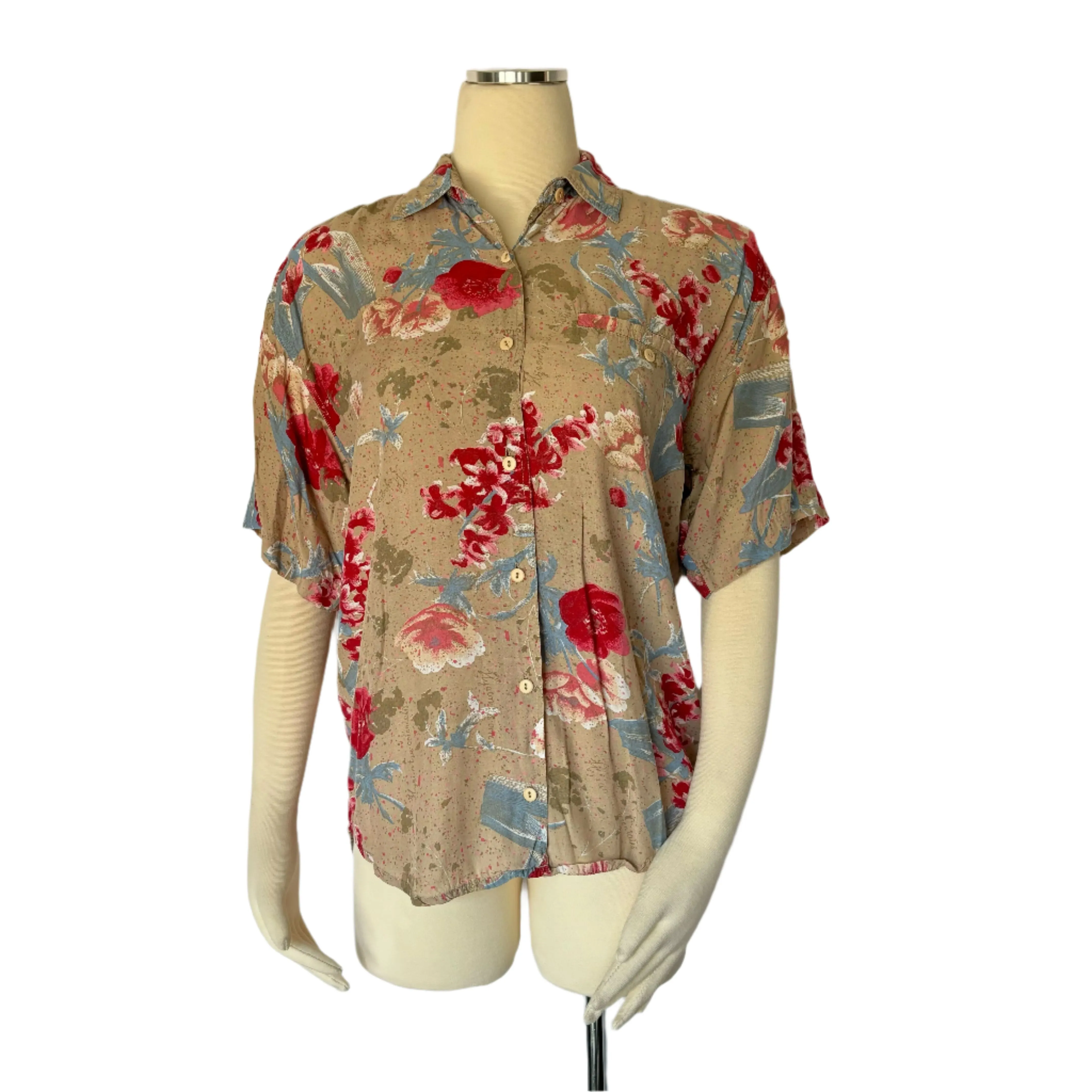 80's Rayon Floral Button Up