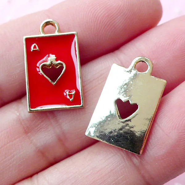 Ace of Spade Charms / Poker Playing Card Enamel Charm (2pcs / 11mm x 18mm / Gold & Red) Alice in Wonderland Jewelry Bracelet Pendant CHM1694