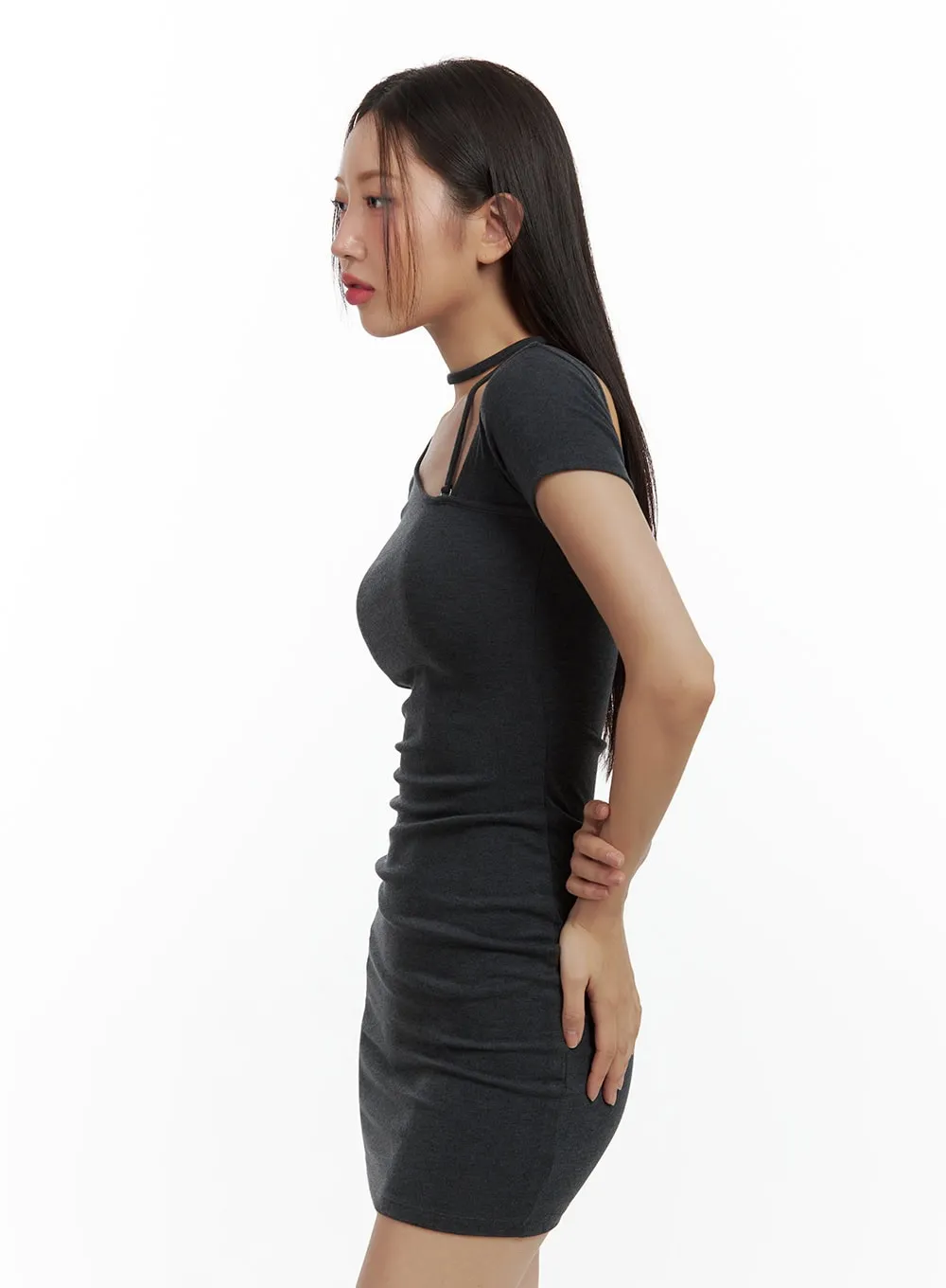 Asymmetrical Strap Mini Dress CU420