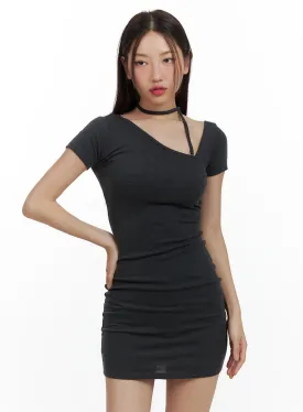 Asymmetrical Strap Mini Dress CU420