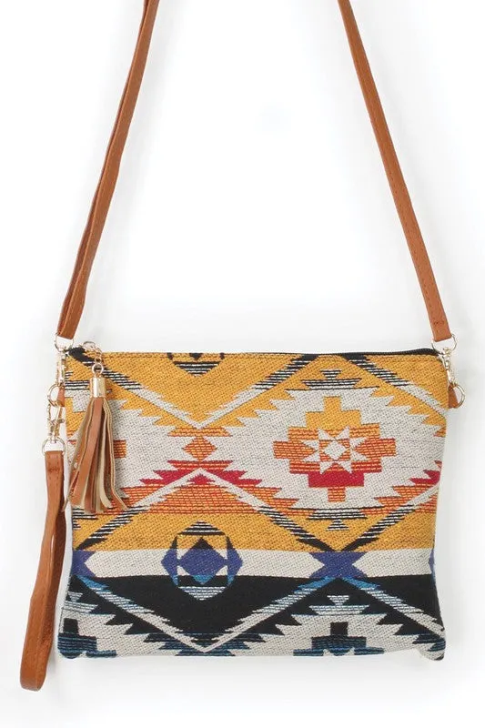 Aztec Patterned Clutch Crossbody Bagl