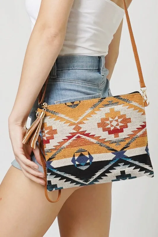 Aztec Patterned Clutch Crossbody Bagl