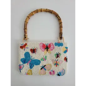 Beaded Butterfly Handbag with Bamboo Handle