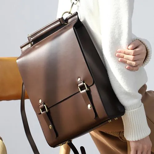 Best Coffee Leather Womens Satchel Backpack Laptop Leather Black School Backpack for Women