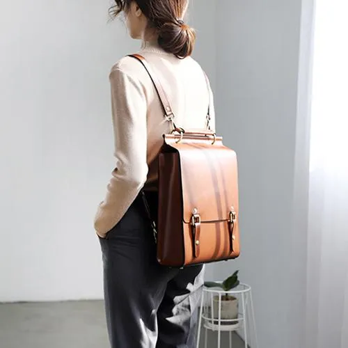 Best Coffee Leather Womens Satchel Backpack Laptop Leather Black School Backpack for Women