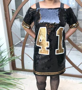 Black and Gold Sequin Off The Shoulder #41 Dress