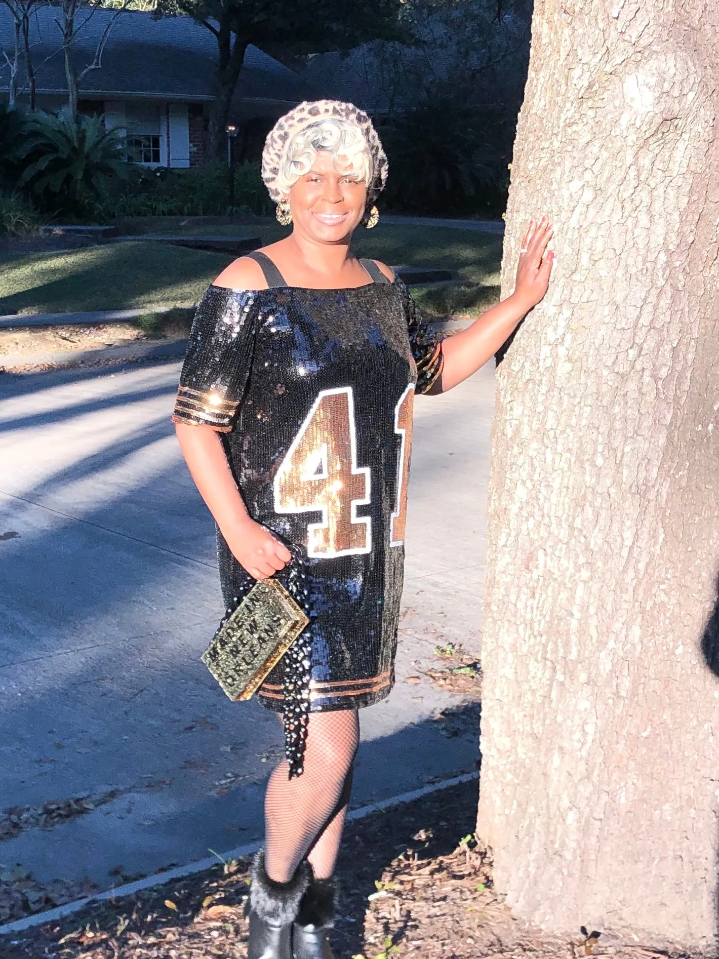 Black and Gold Sequin Off The Shoulder #41 Dress