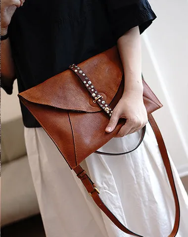 Black Envelope Leather Shoulder Bag Large Clutch Women Crossbody Purse for Women