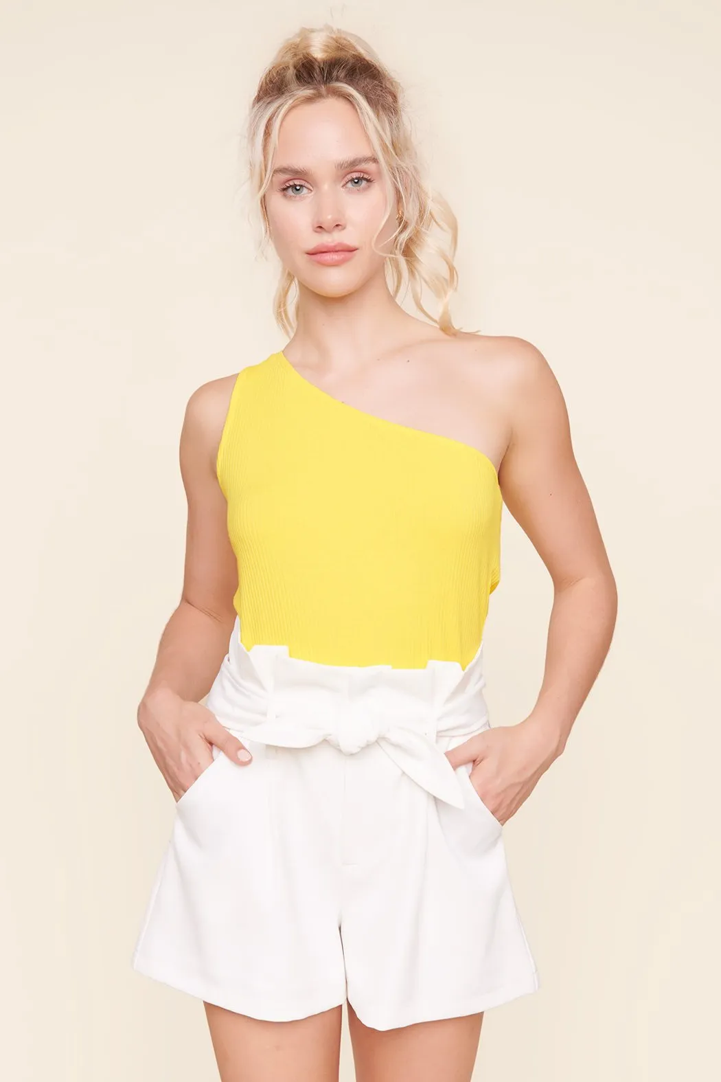 Brighter Days One Shoulder Ribbed Knit Top