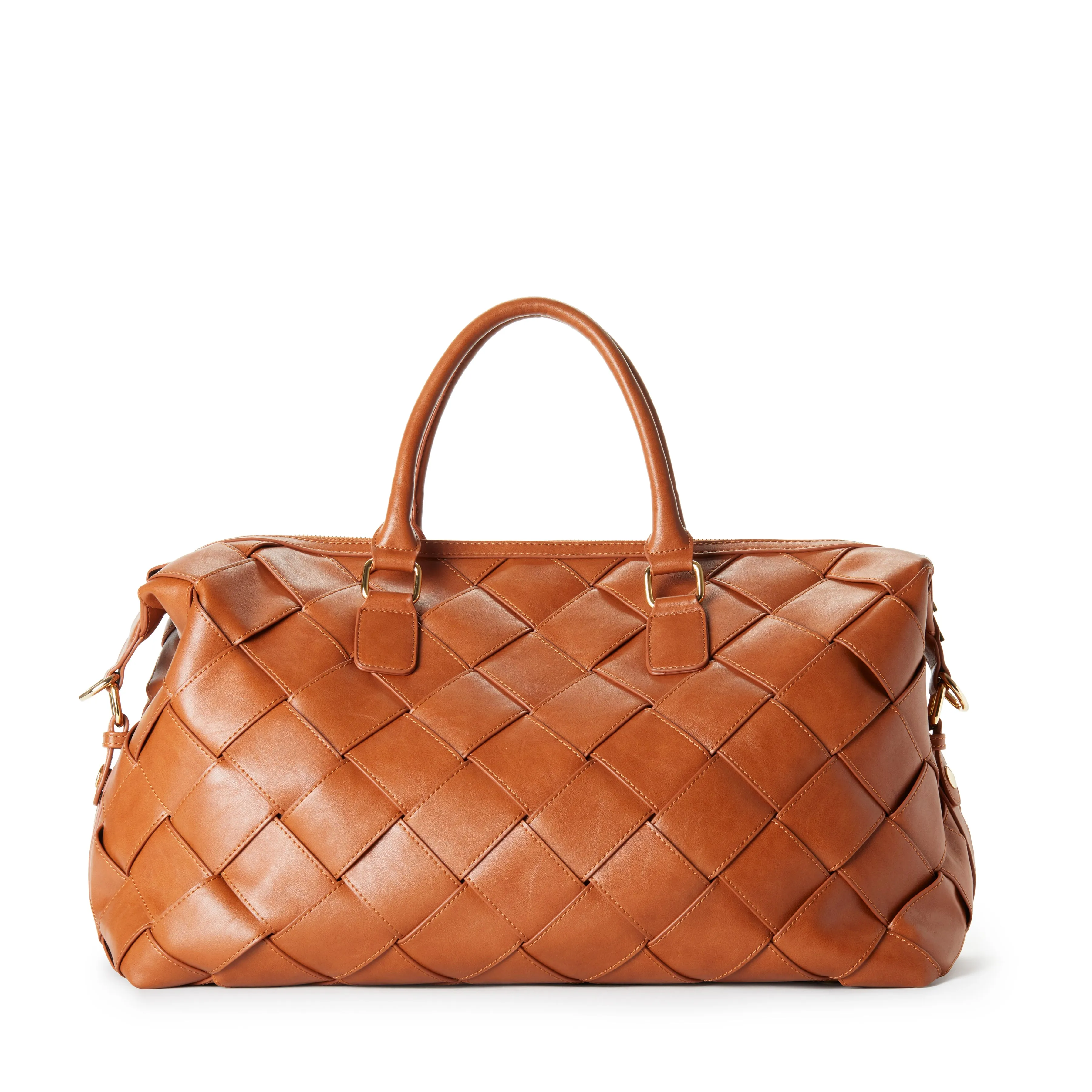 BROOKE Woven Vegan Weekender - Cognac