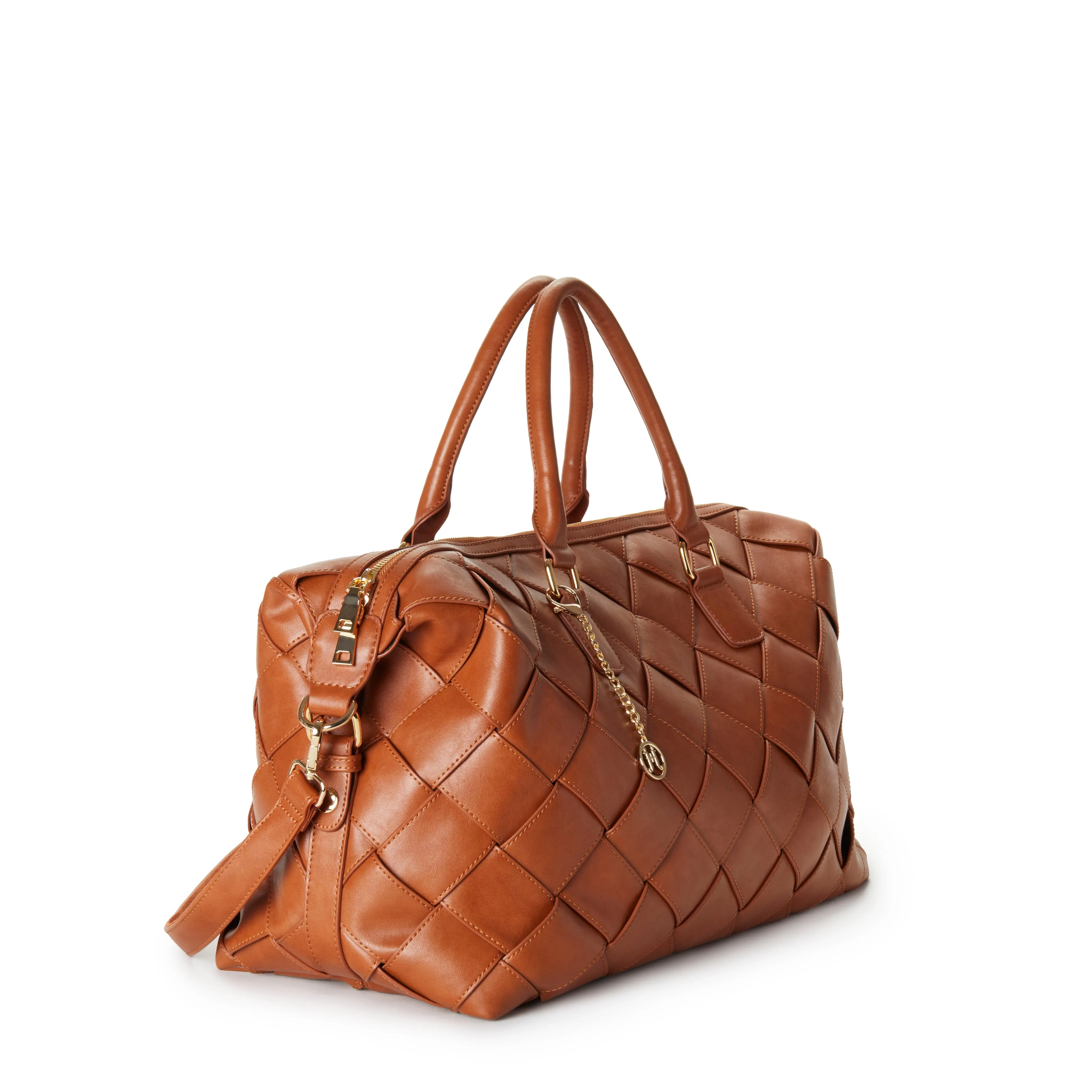 BROOKE Woven Vegan Weekender - Cognac