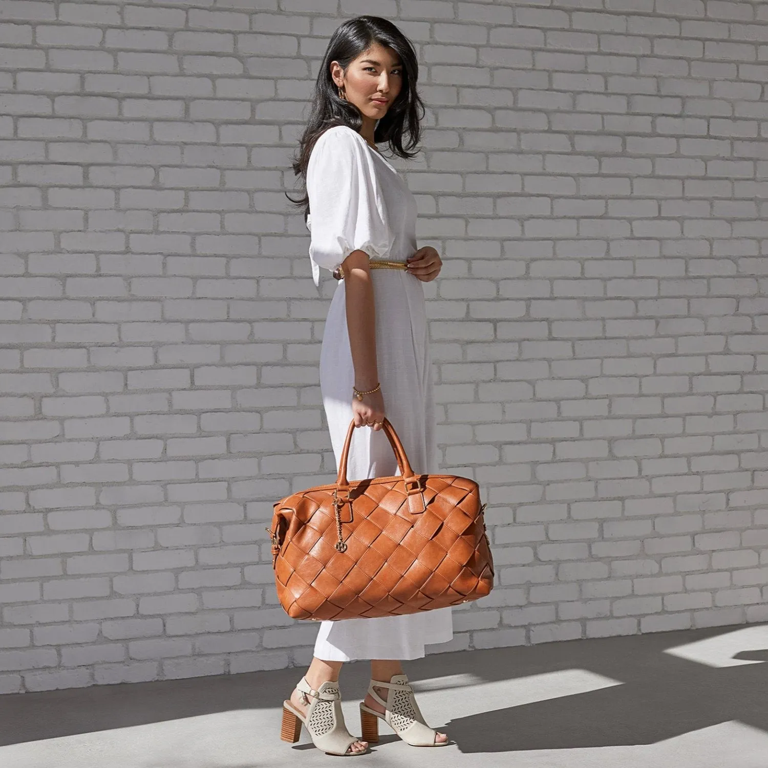 BROOKE Woven Vegan Weekender - Cognac