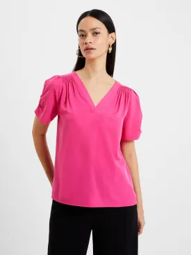 Crepe Recycled V Neck Smocked Top