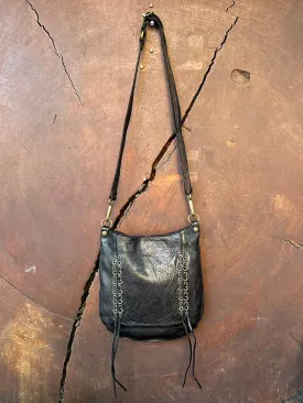 Dalia Laced Shoulder Bag in Black Leather