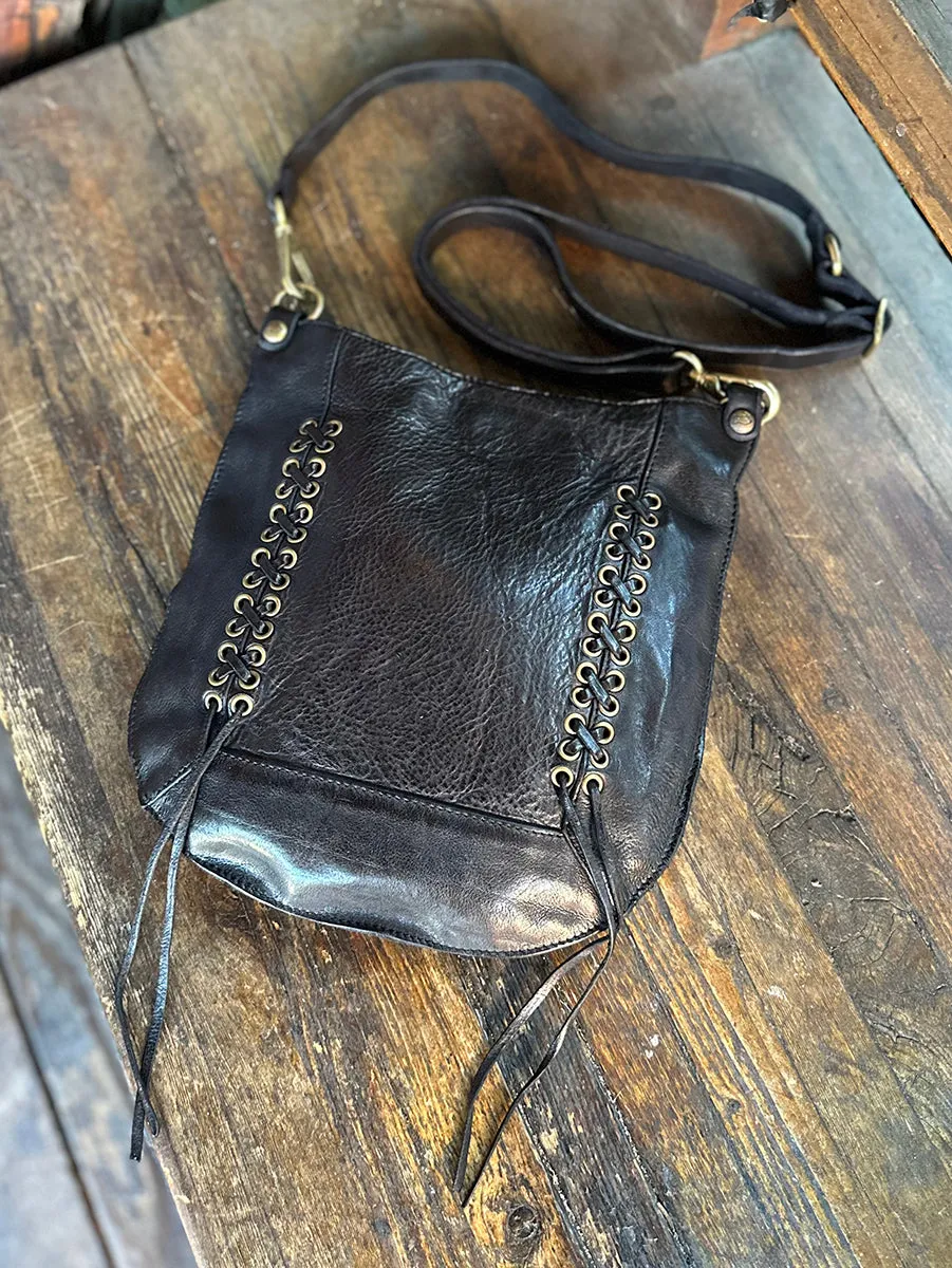 Dalia Laced Shoulder Bag in Black Leather