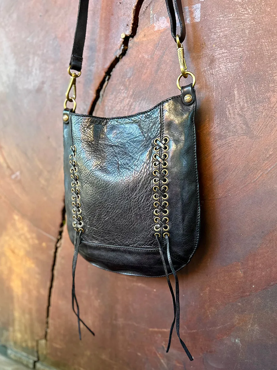 Dalia Laced Shoulder Bag in Black Leather