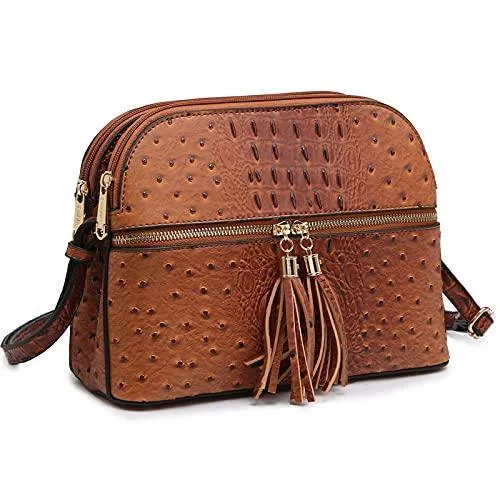 Fashion Embossed Pattern Tassel Crossbody Bag