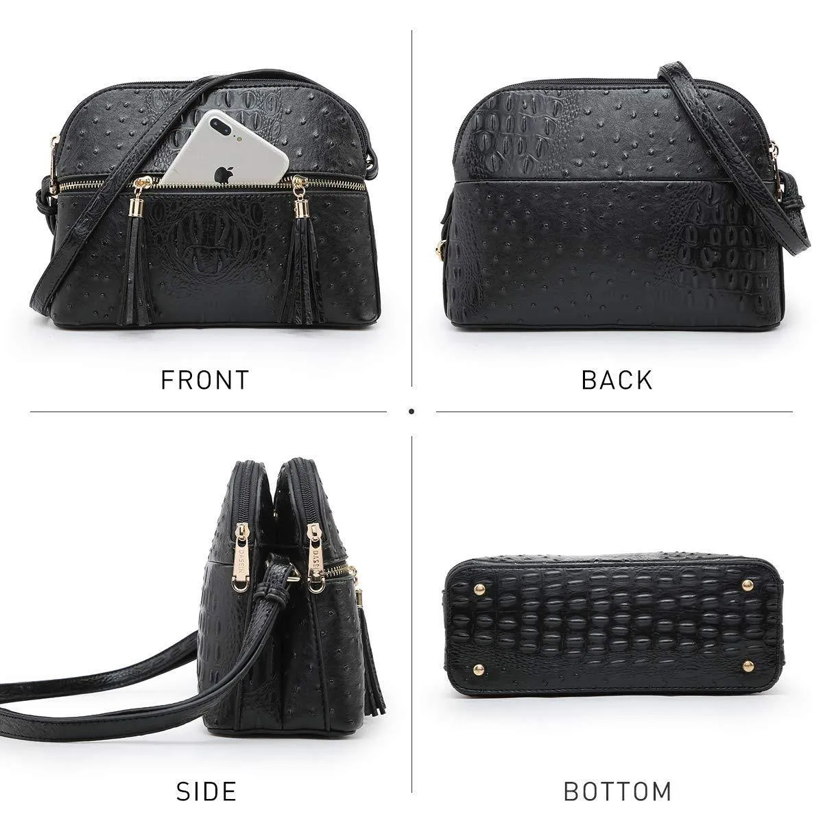 Fashion Embossed Pattern Tassel Crossbody Bag