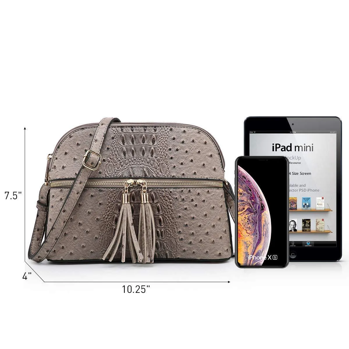 Fashion Embossed Pattern Tassel Crossbody Bag