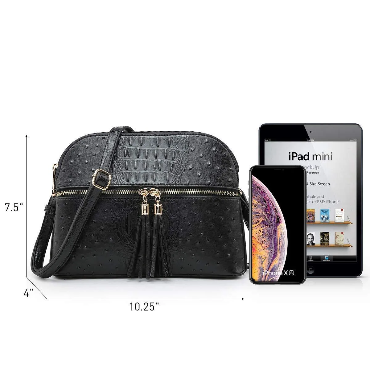 Fashion Embossed Pattern Tassel Crossbody Bag