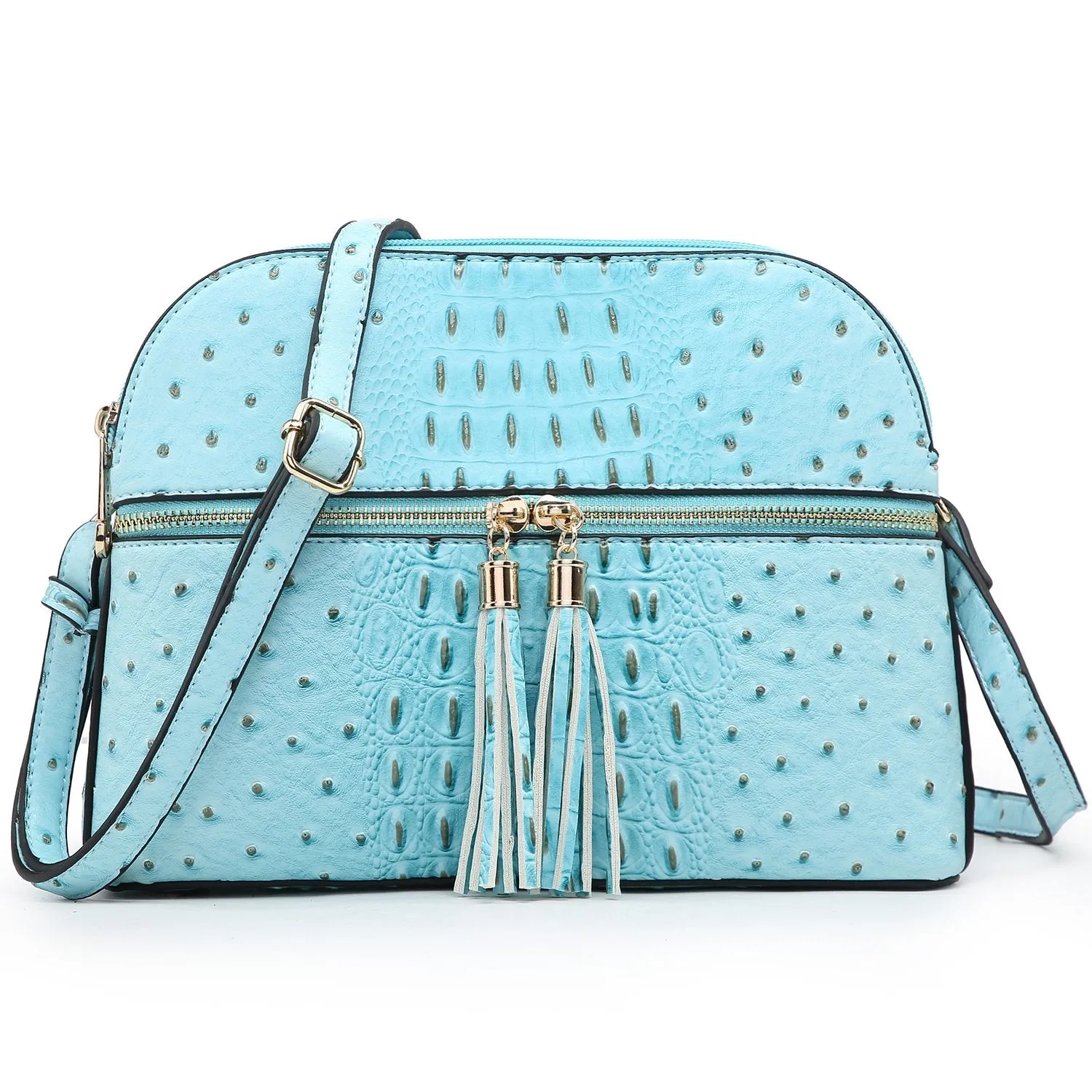 Fashion Embossed Pattern Tassel Crossbody Bag