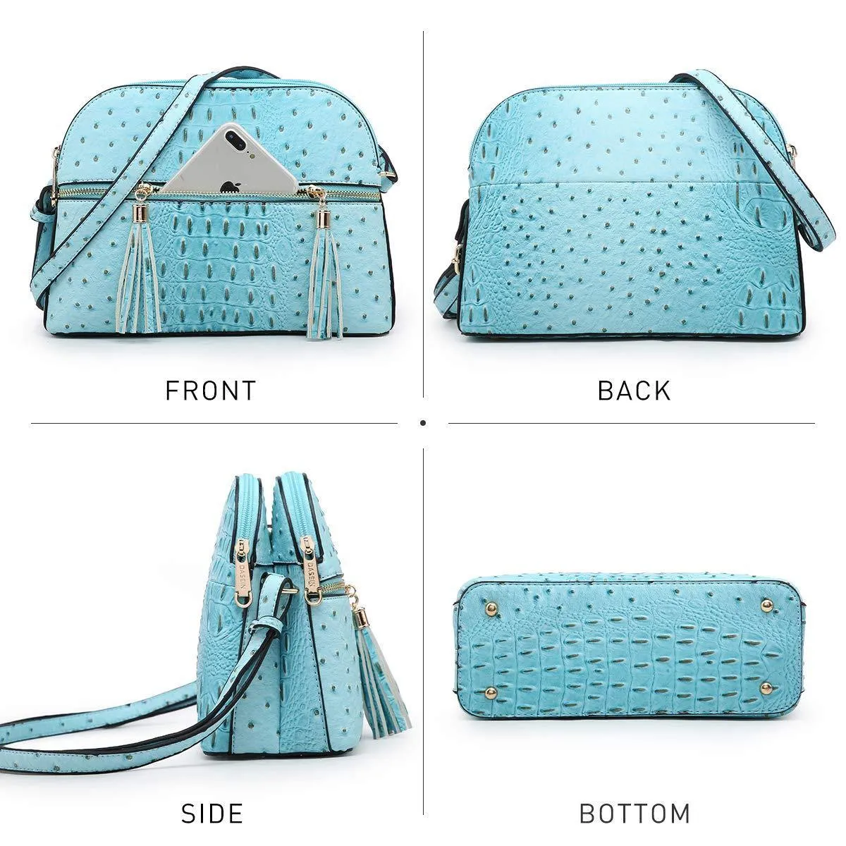 Fashion Embossed Pattern Tassel Crossbody Bag