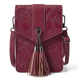 Fringe decorated orchid embossed Shoulder Bag-FUCHSIA