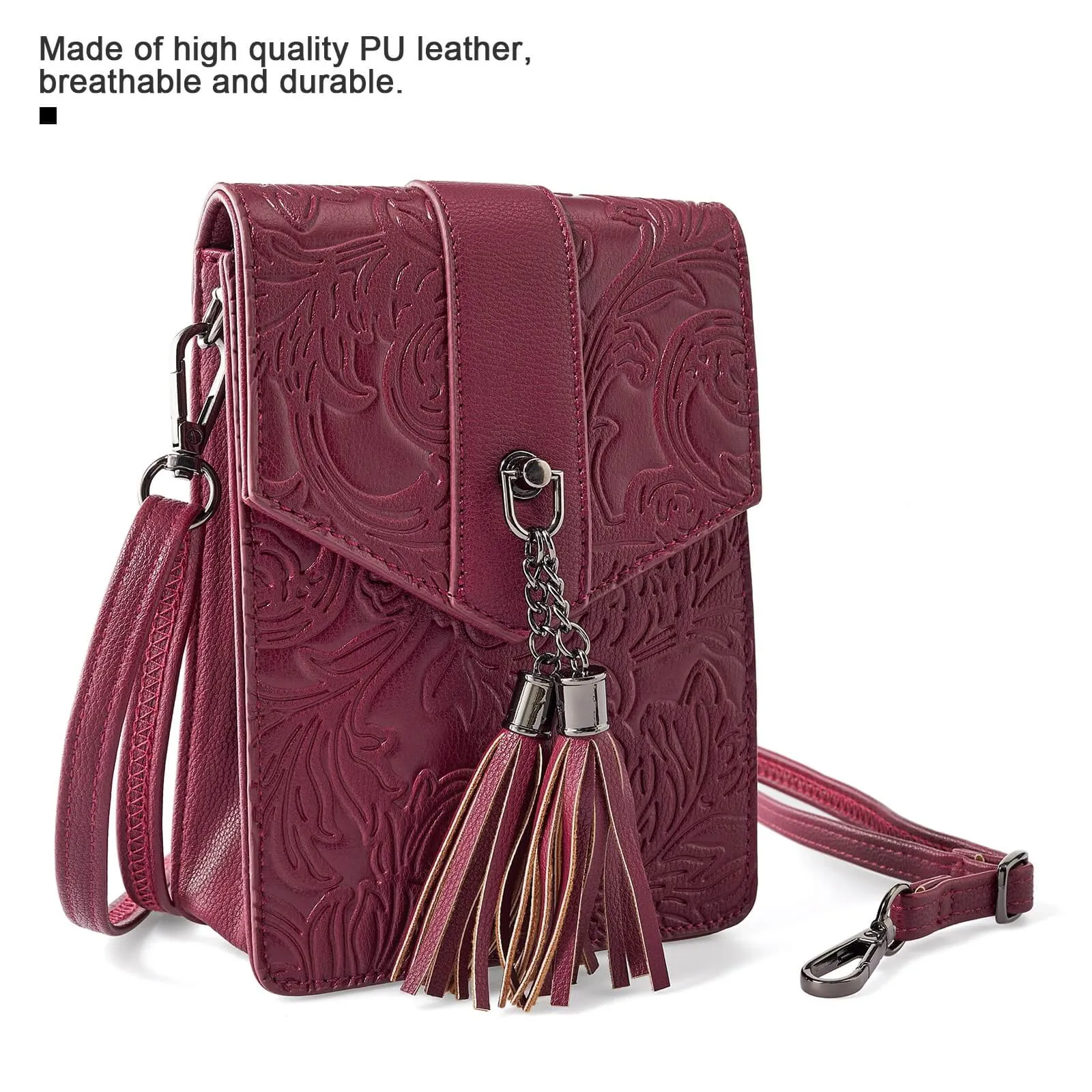 Fringe decorated orchid embossed Shoulder Bag-FUCHSIA