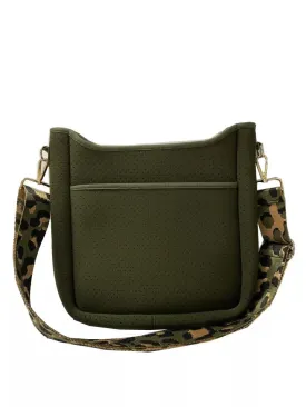 Green  Neoprene Messenger With Green Leopard Strap