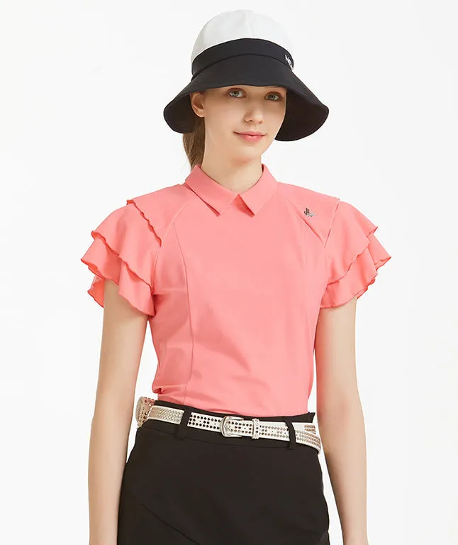 Harion Shoulder Frill Jersey Blouse - Pink