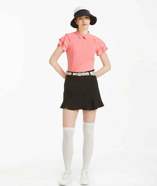 Harion Shoulder Frill Jersey Blouse - Pink