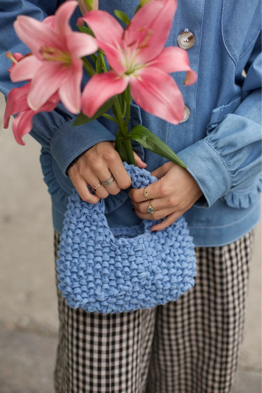 Knitted Bag Blue Linen