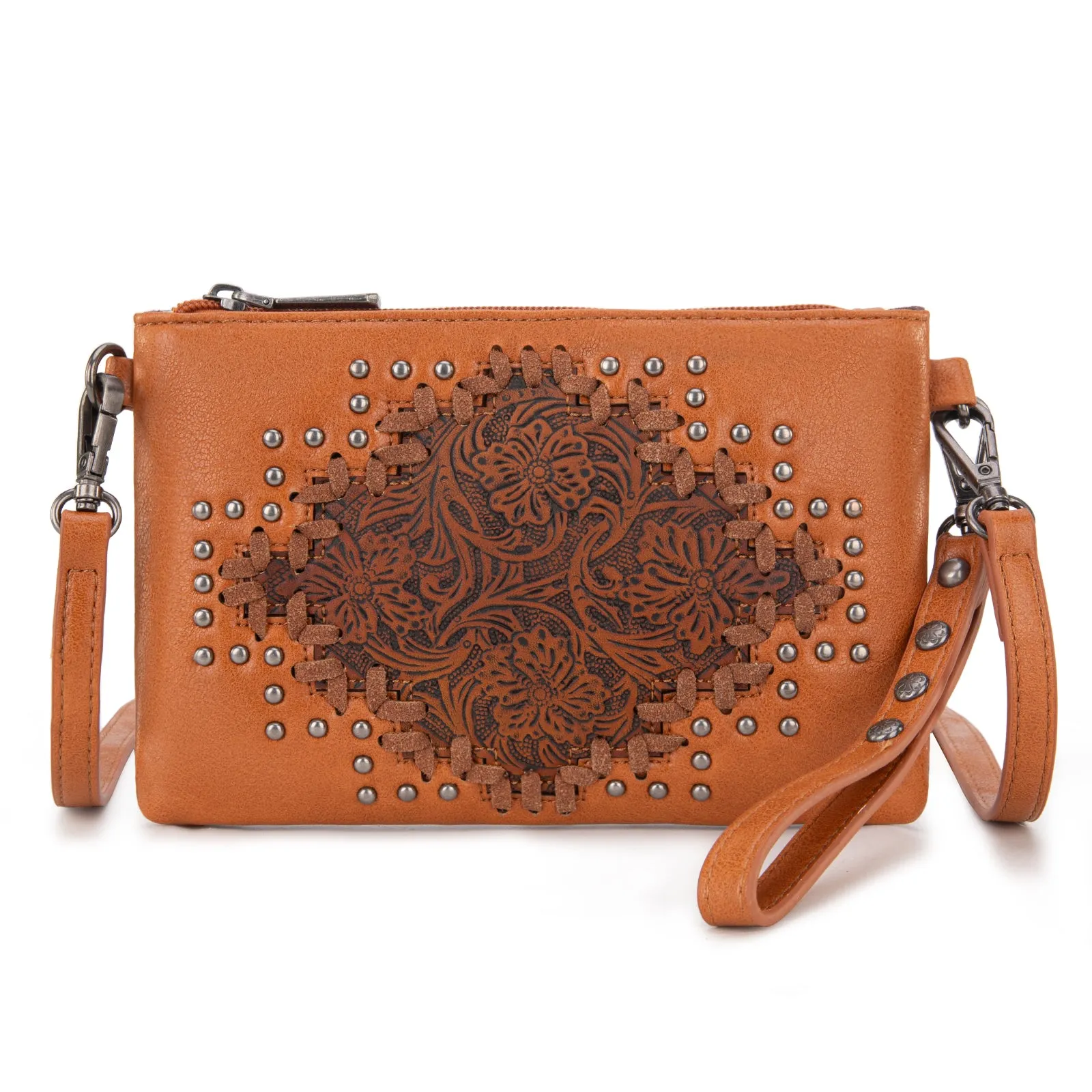 MW1299-181 Montana West Floral Tooled Wristlet Clutch/Crossbody Bag