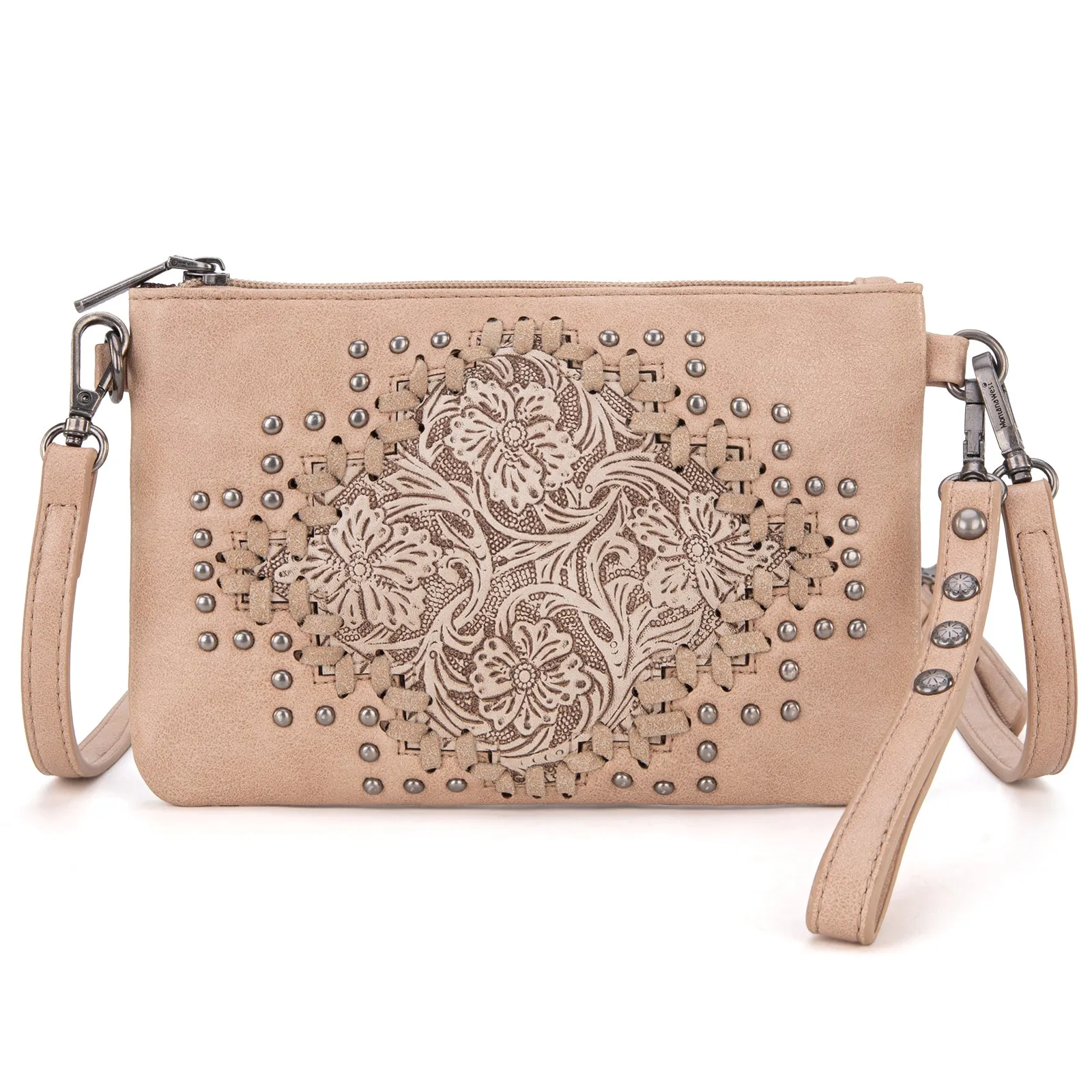 MW1299-181 Montana West Floral Tooled Wristlet Clutch/Crossbody Bag