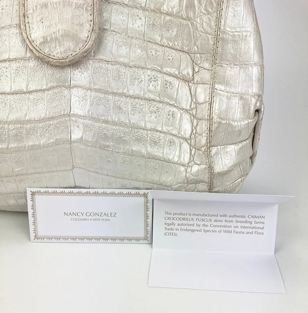 Nancy Gonzalez Iridescent Peal White Crocodile Handbag