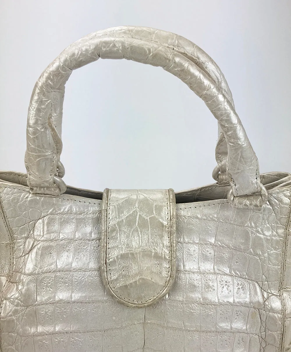 Nancy Gonzalez Iridescent Peal White Crocodile Handbag