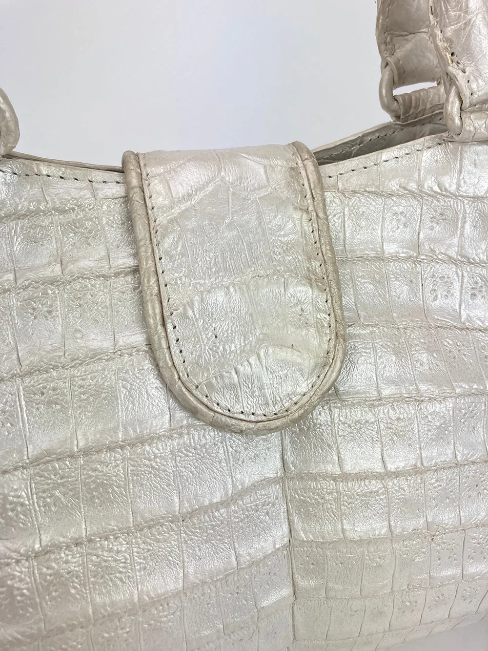 Nancy Gonzalez Iridescent Peal White Crocodile Handbag