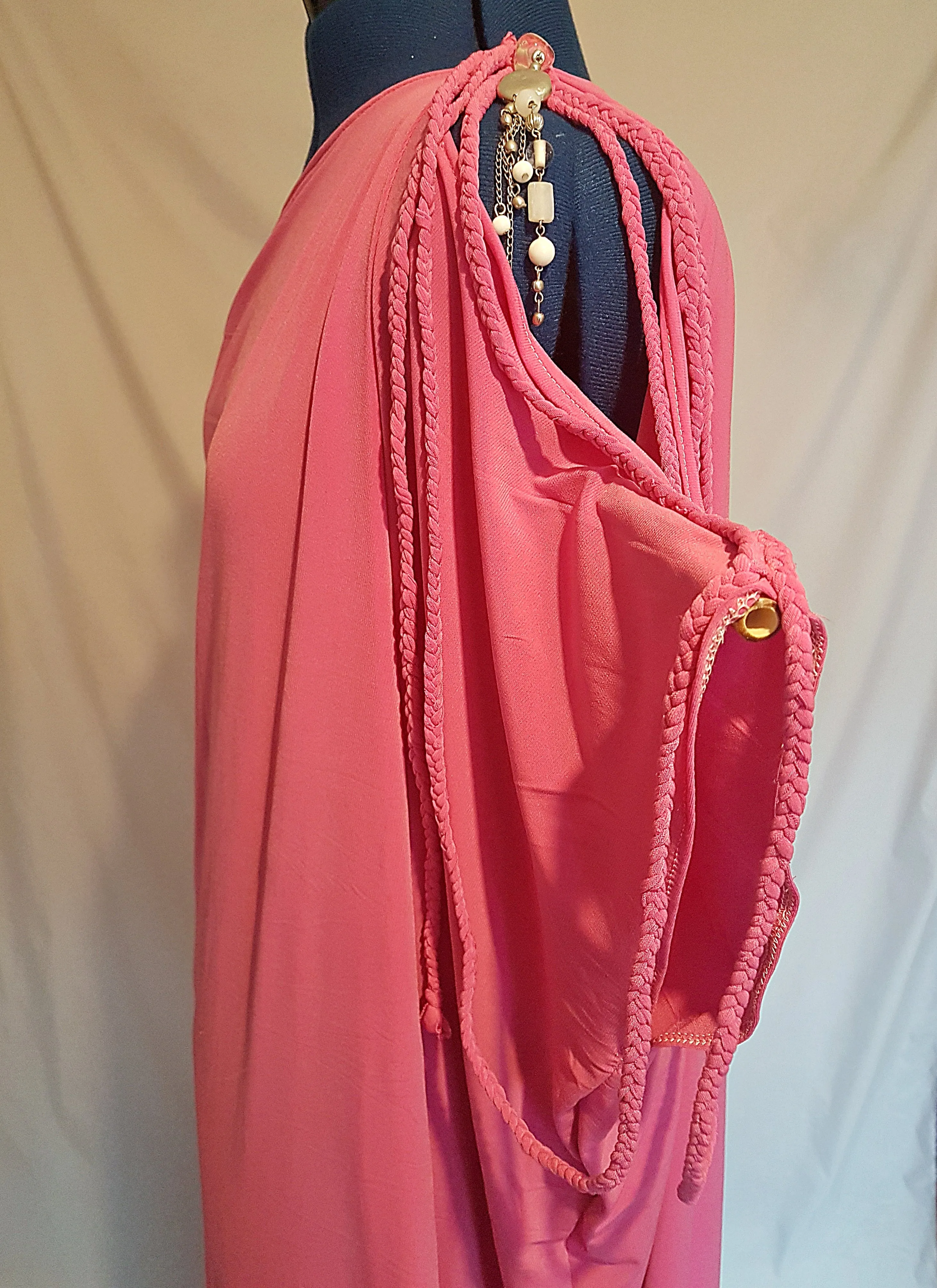 Pink Cold Shoulder Grecian Dress