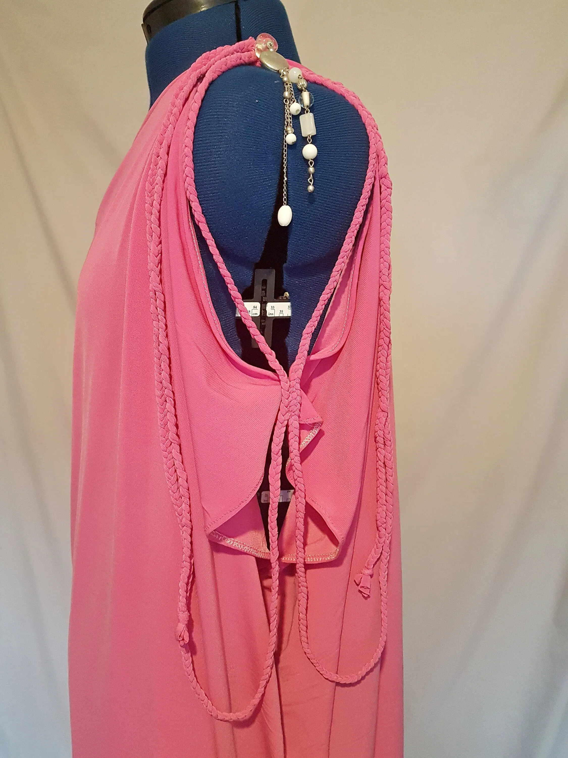 Pink Cold Shoulder Grecian Dress