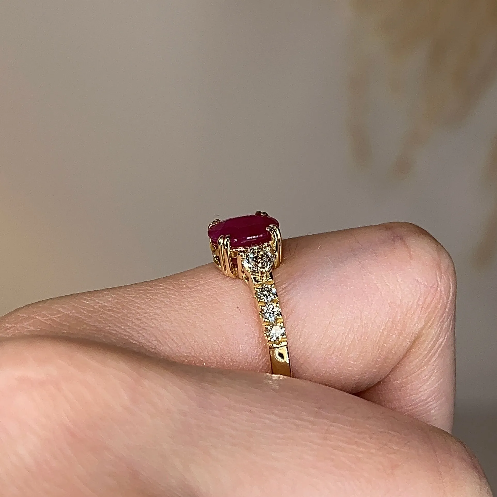 "Piper" Fuchsia Pink Oval Cut Ruby Diamond Shoulders Engagement Ring